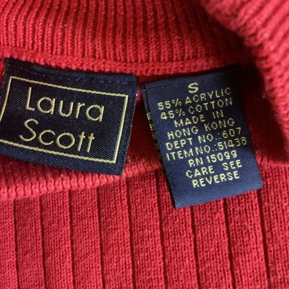 Ribbed Knit Short Sleeve Mock Neck Sweater S Red  by Laura Scott #223P - Picture 5 of 6